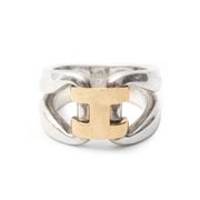 Authentieke Hermès zilver en gouden ring voor de juiste prijs bij LabelLOV vintage webshop. Veilig online winkelen. Luxe, vintage, mode. Antwerpen, België.