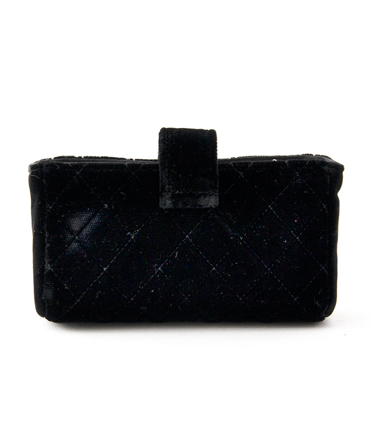 Authentic Chanel Black Quilted Velvet Mini Purse Clutch shop safe online secondhand designer vintage chanel for the best price
