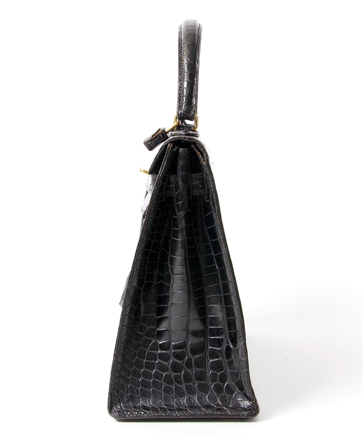 buy safe online secondhand designer vintage Hermes Kelly croco black best price