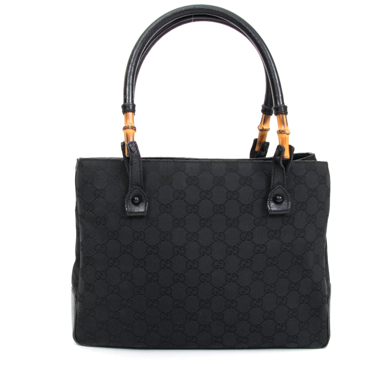 Vintage Gucci Black Fabric Monogram Bamboo Tote – Labellov