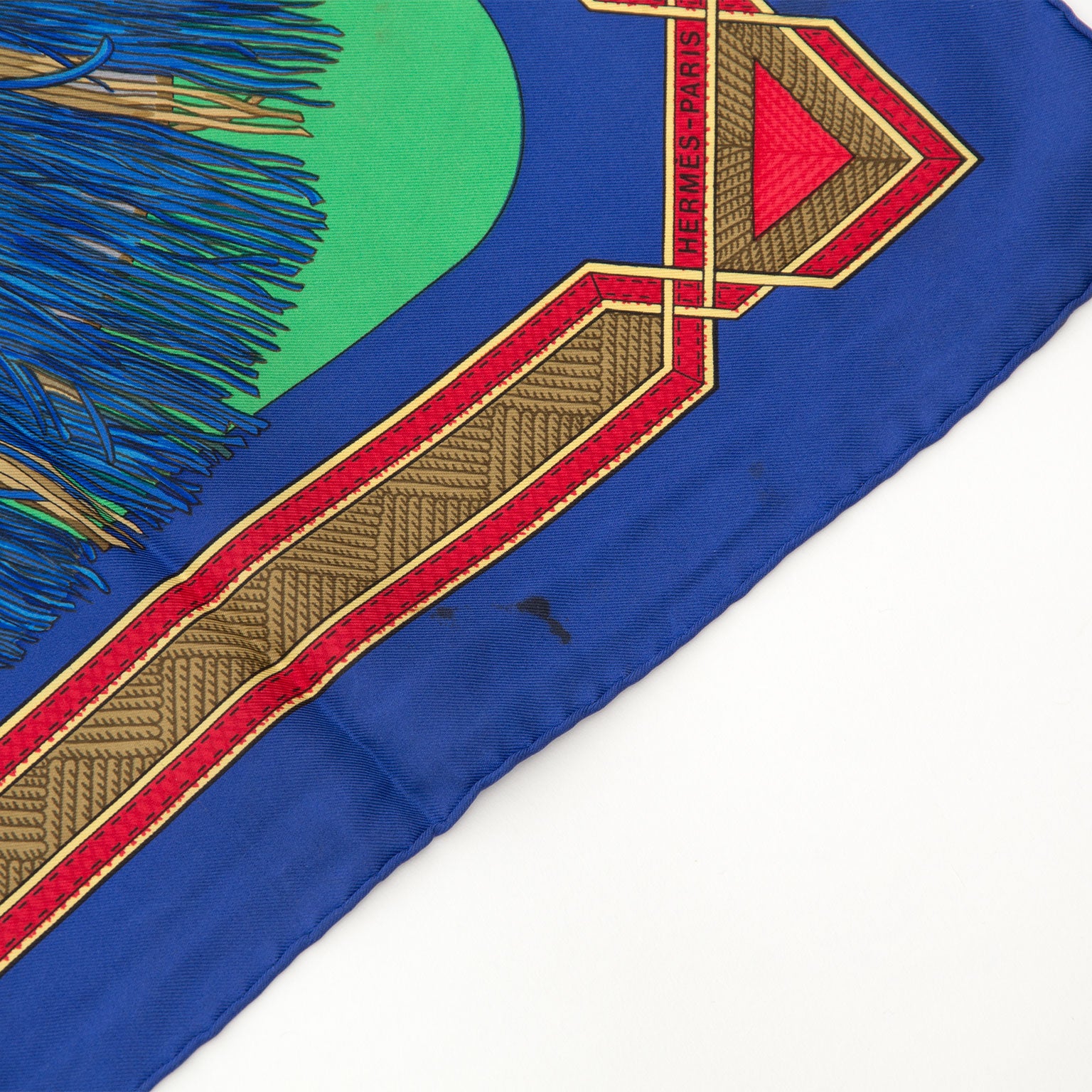 Hermès Silk Carré Scarf Cuirs Du Desert Green Blue