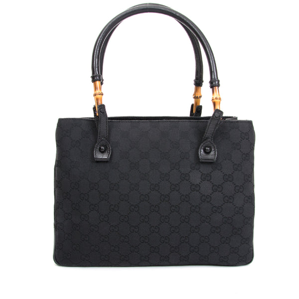 Vintage Gucci Black Fabric Monogram Bamboo Tote – Labellov