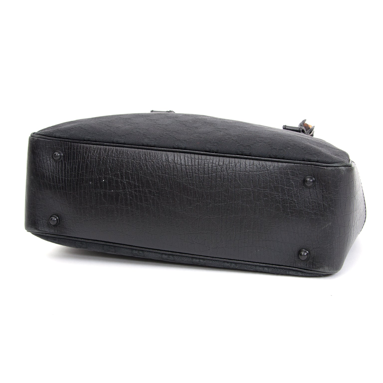 Vintage Gucci Black Fabric Monogram Bamboo Tote. Best price online webshop labellov.