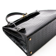buy safe online secondhand designer vintage Hermes Kelly croco black best price
