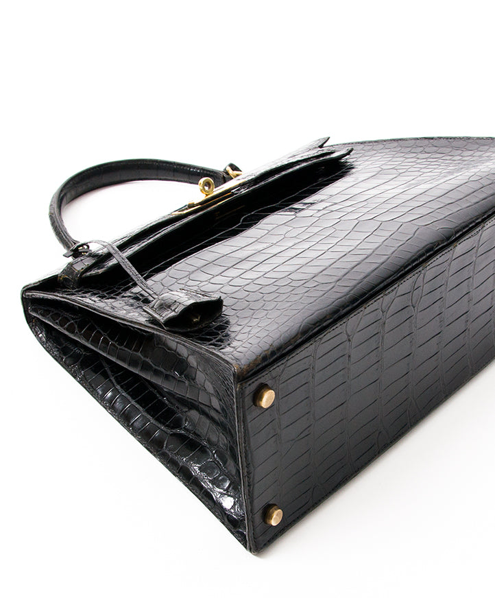 buy safe online secondhand designer vintage Hermes Kelly croco black best price