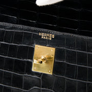 buy safe online secondhand designer vintage Hermes Kelly croco black best price