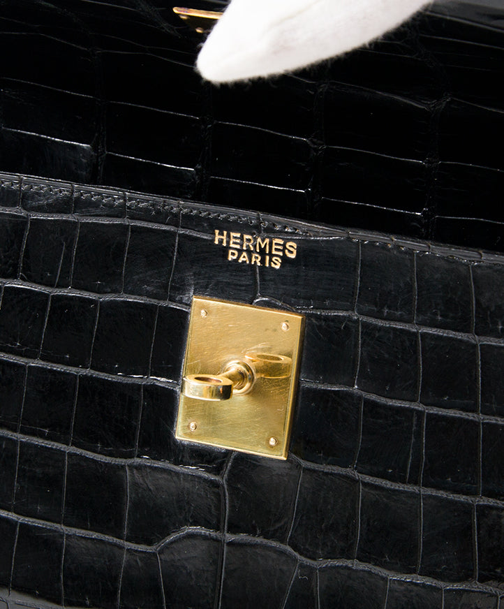 buy safe online secondhand designer vintage Hermes Kelly croco black best price