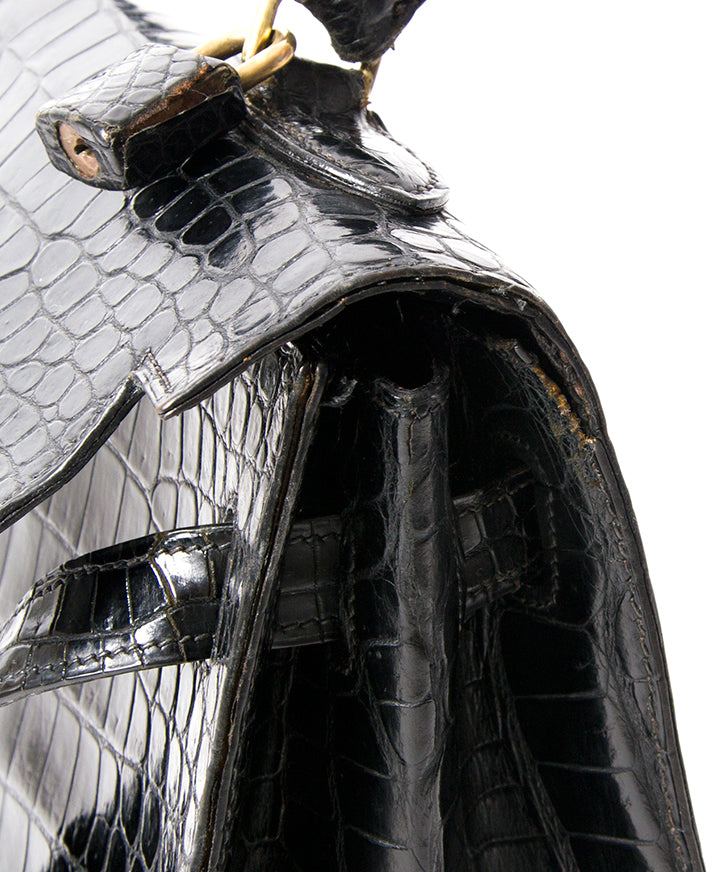 buy safe online secondhand designer vintage Hermes Kelly croco black best price