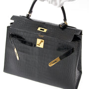 buy safe online secondhand designer vintage Hermes Kelly croco black best price