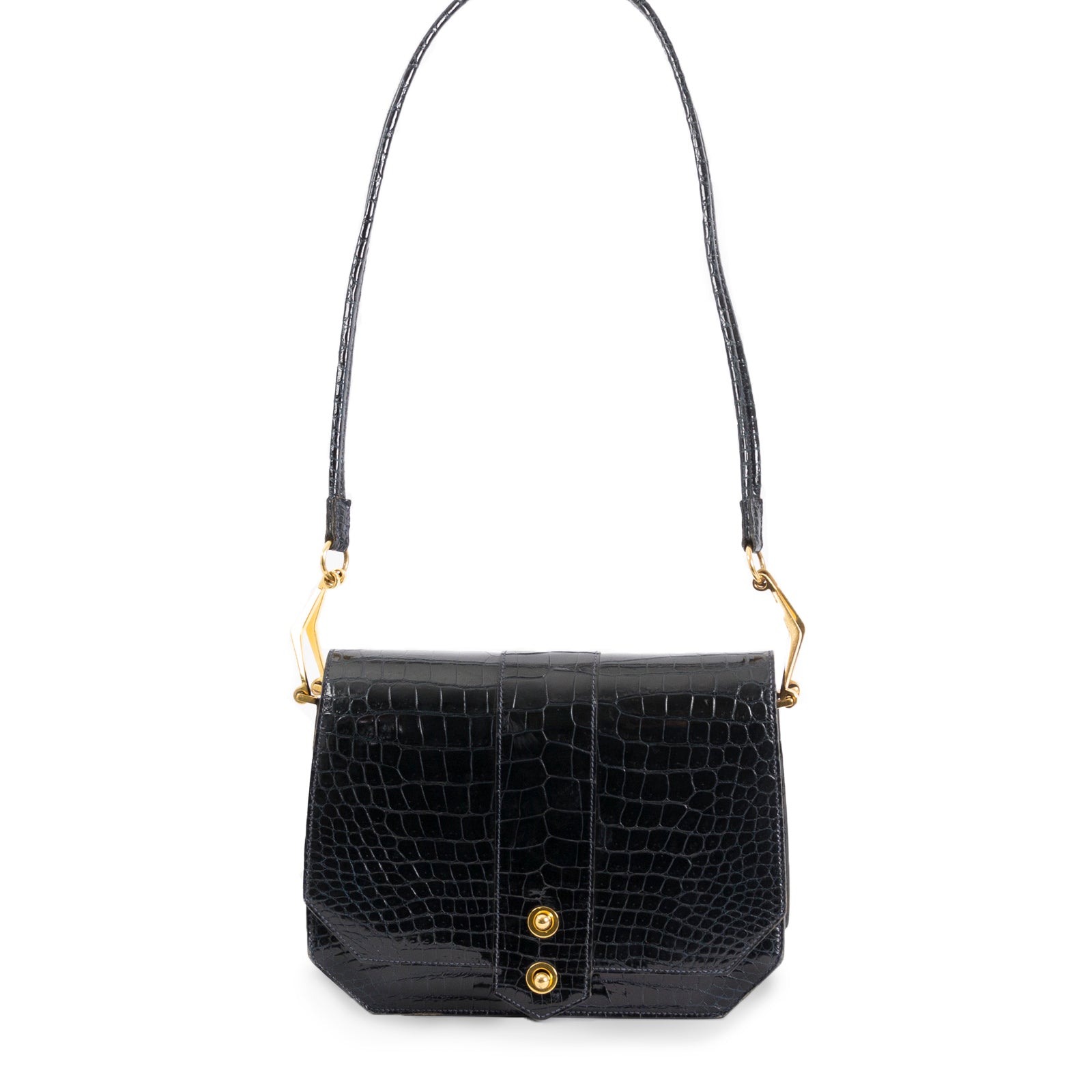 koop online jouw tweedehands Hermès Dark Blue Croco Leather Handbag