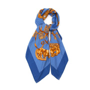 Hermès cashsmere and silk blend 'Carré' in blue with warm yellow print.