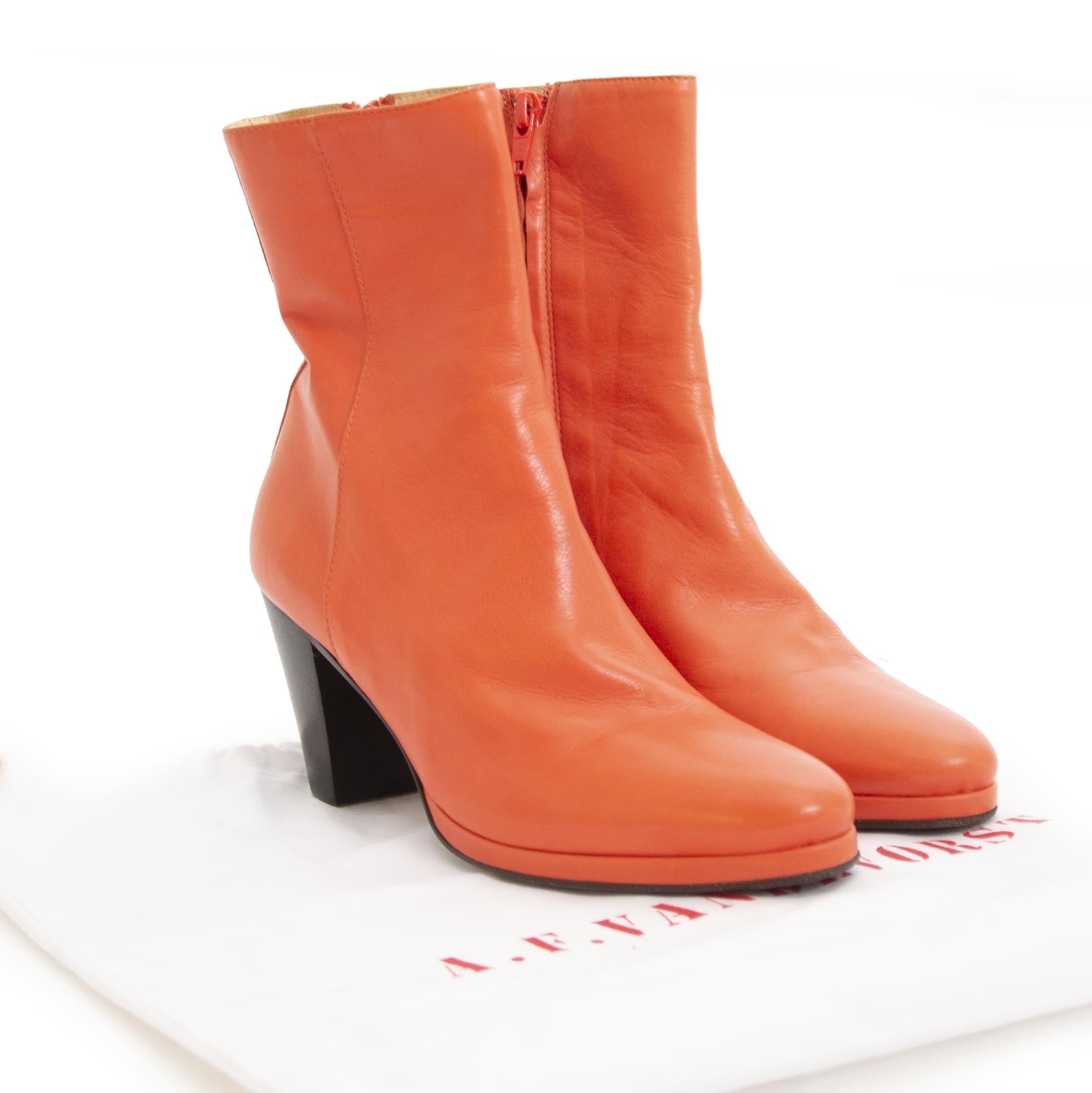 shop safe online Af Van De Vorst Orange Leather Boots - Size 36