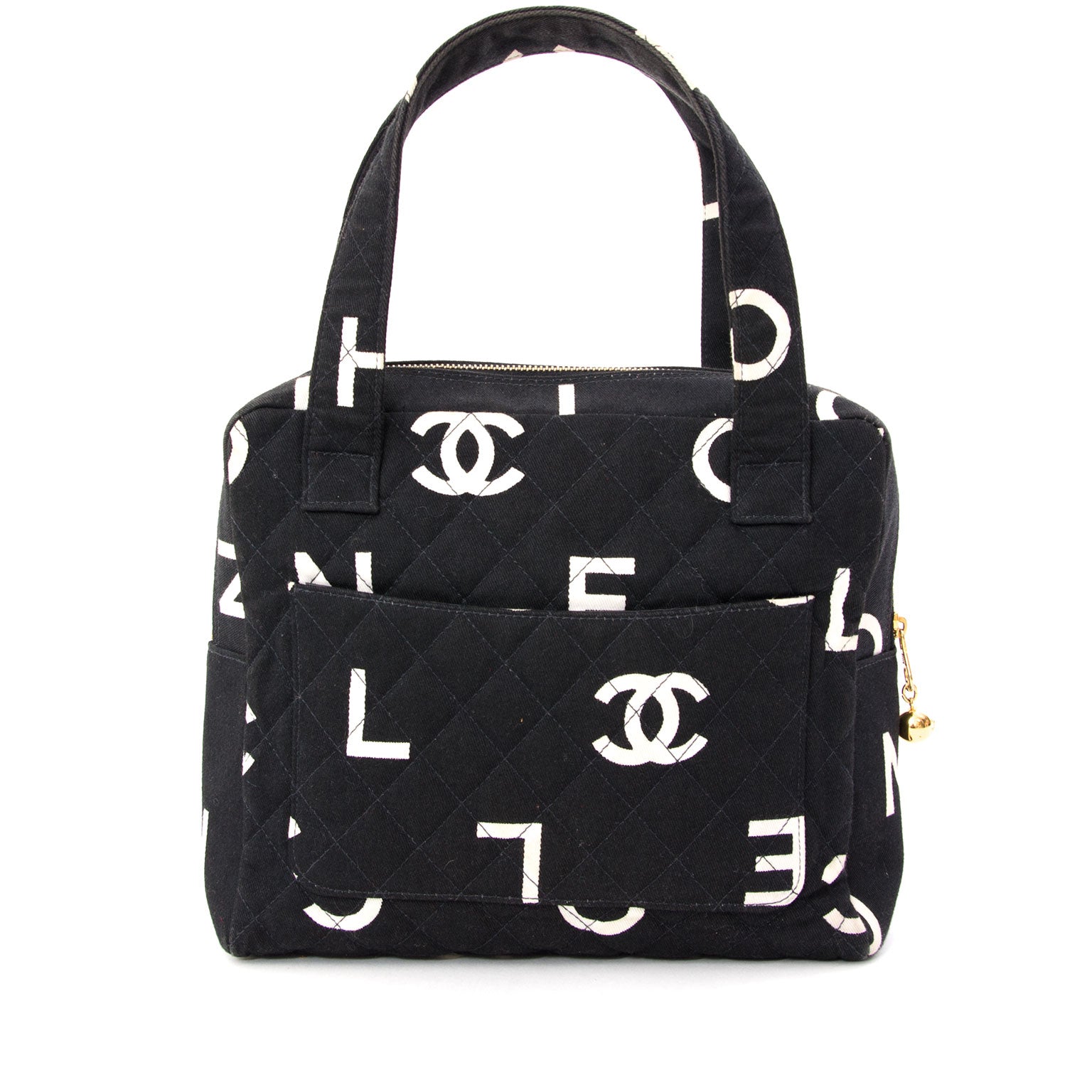Chanel Black Quilted Fabric Logo Tote Veilig online winkelen!