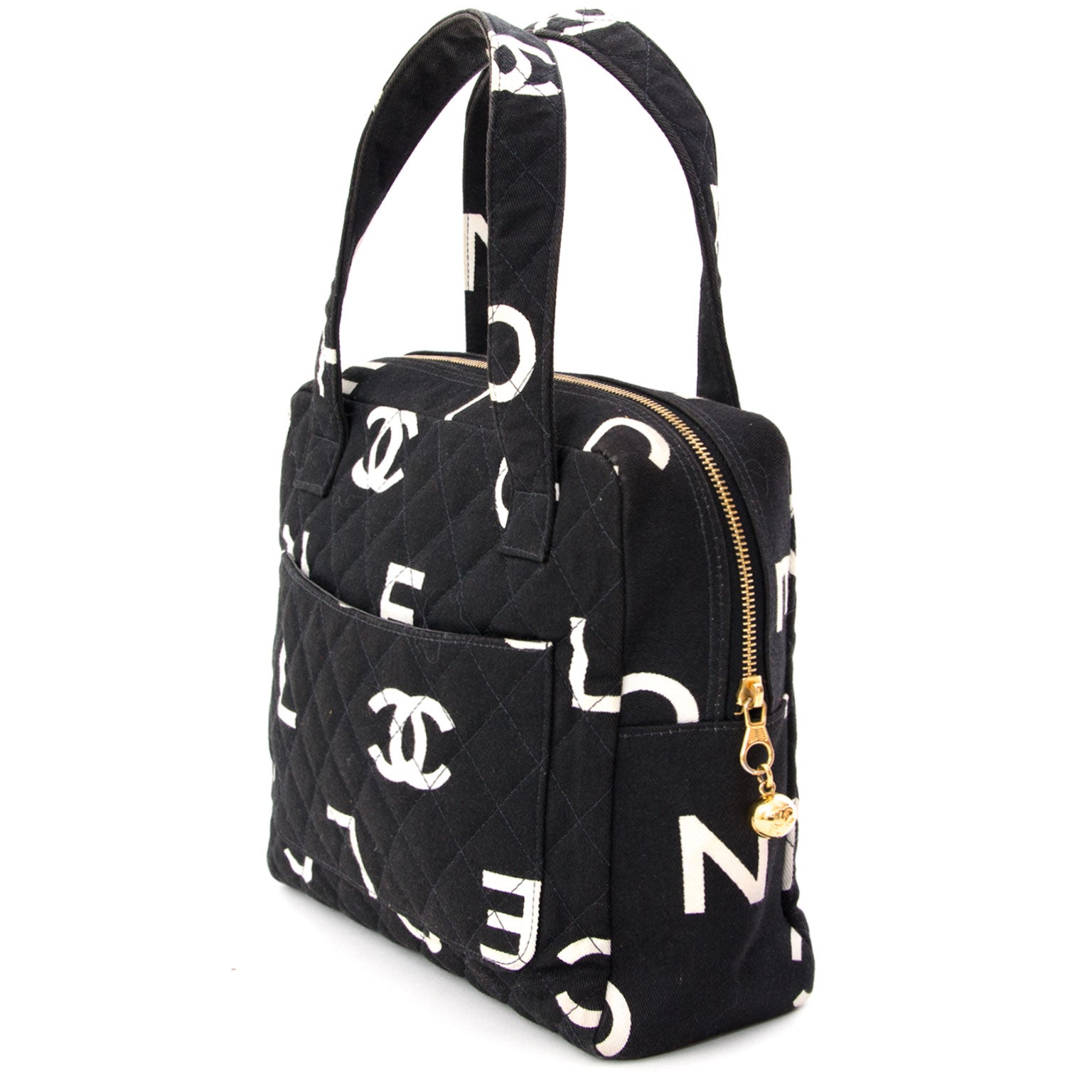 Chanel Black Quilted Fabric Logo Tote Safe and secure online shopping Antwerp.