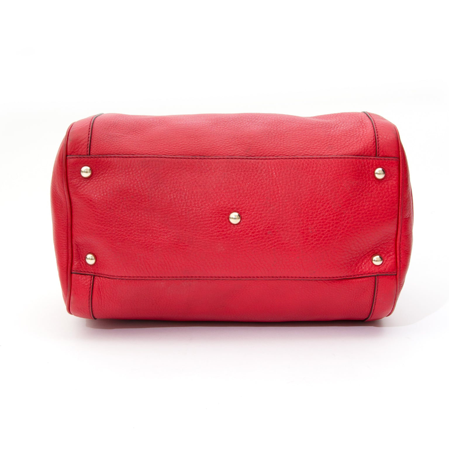 Red Gucci Boston bag with GC Logo stitchin the sides. buy safe online second hand designer vintage gucci