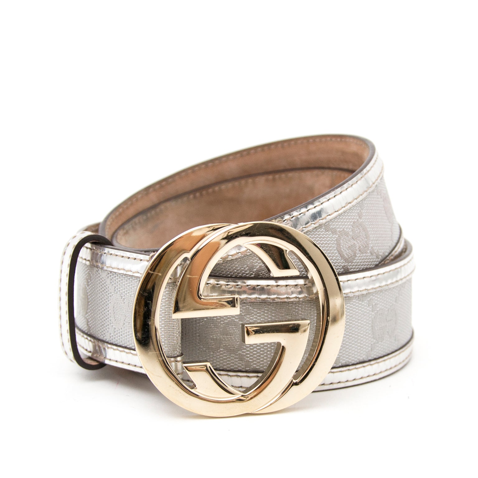 Gucci Fabric and Leather Silver Belt kopen en verkopen online bij labellov vintage