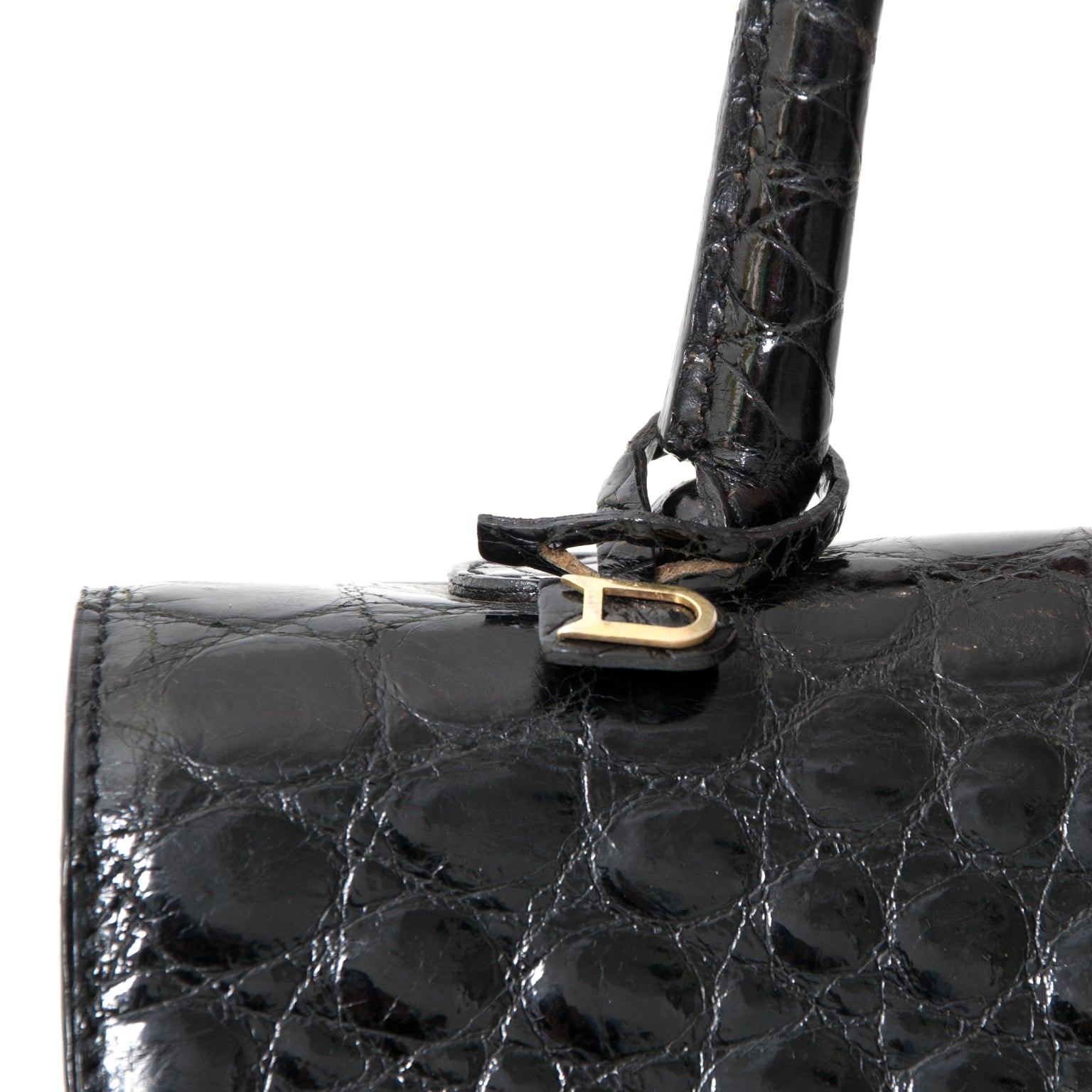 acheter en linge comme neuf sac a main real real Delvaux Black Croco Brillant best price secondhand luxury bags pour le meilleur prix