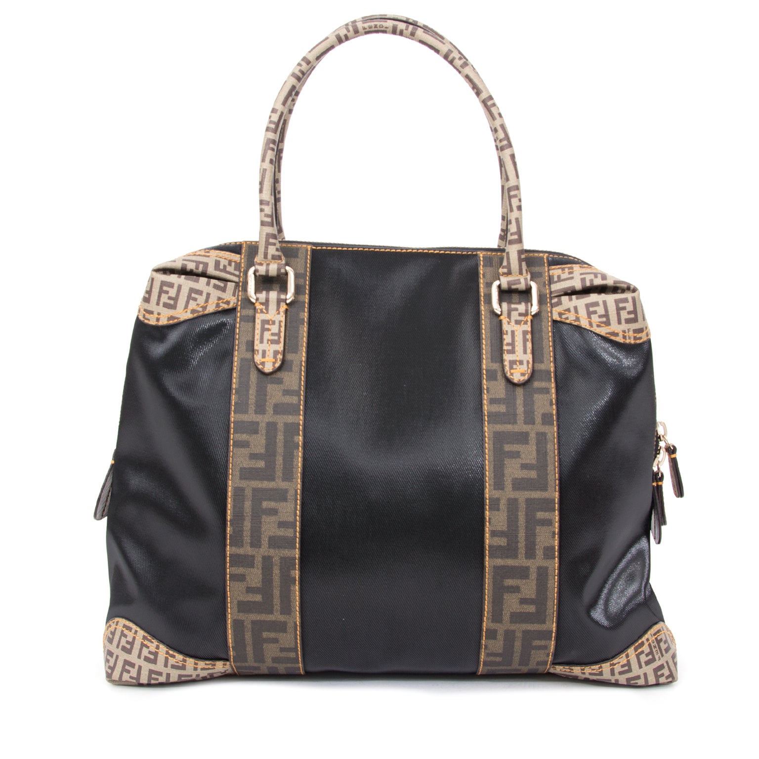 Fendi Black Canvas Logo Tote Bowling Bag Buy authentic secondhand Fendi bags at the right price at LabelLOV vintage webshop.
