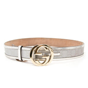 Vintage Gucci Fabric and Leather Silver Belt kopen
