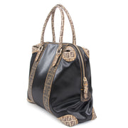 Fendi Black Canvas Logo Tote Bowling Bag Safe and secure online shopping.