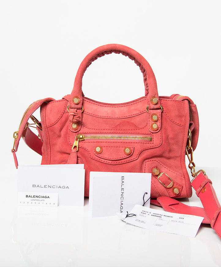 koop aan de beste prijs 2dehands designer Balenciaga Baby Daim Coral Giant Black Suede Mini City
