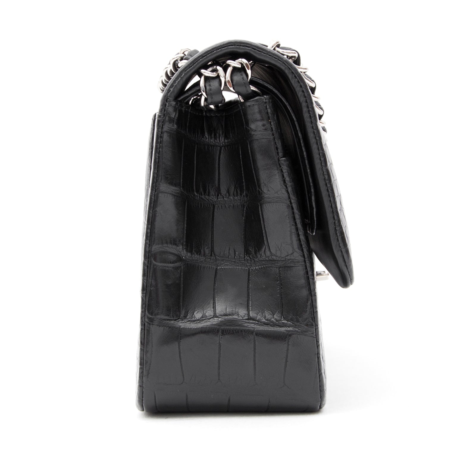 koop veilig online tweedehands net als nieuw Chanel alligator croco zwart flapbag aan de beste prijs