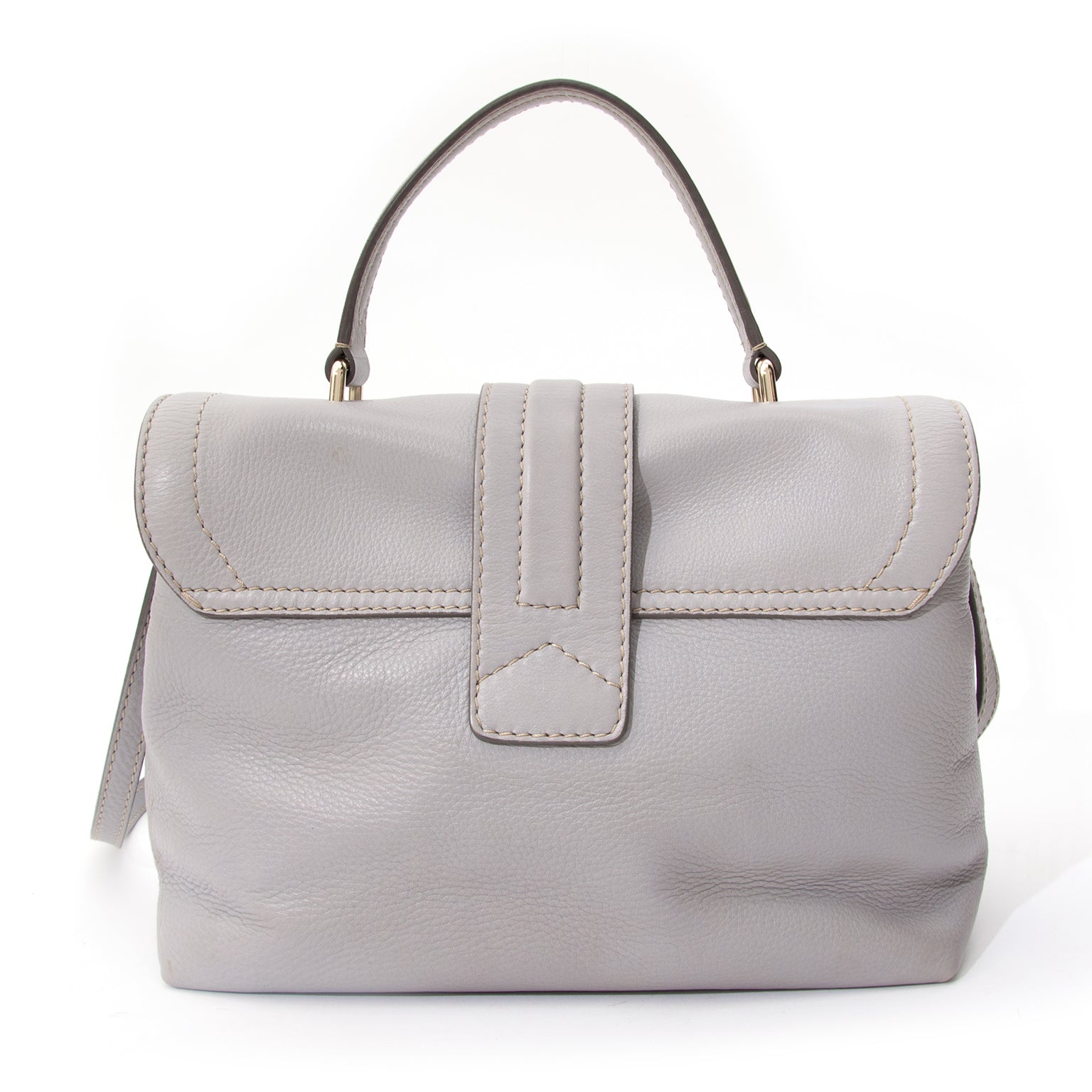 Tod's handbag with top handle and attachable strap. In pastel grey leather.