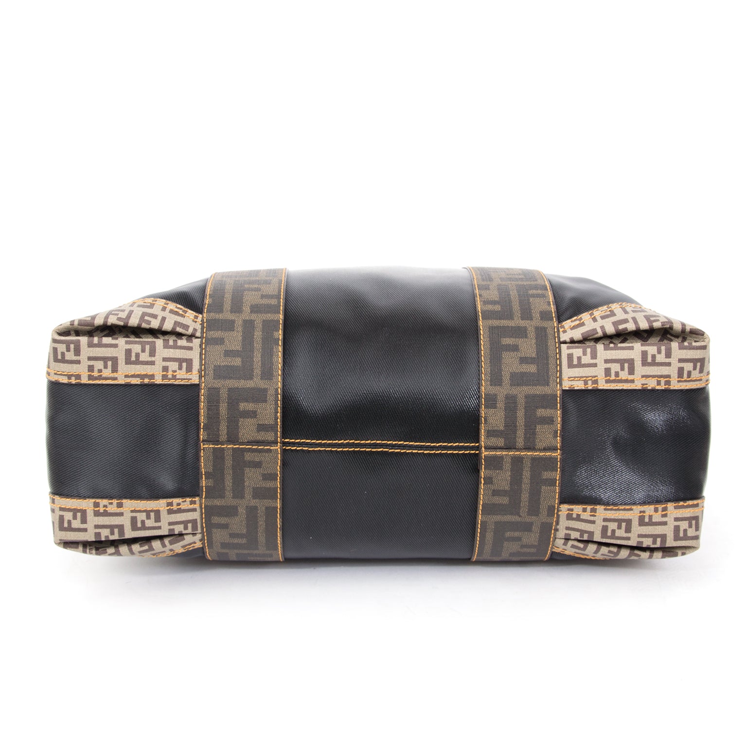 Fendi Black Canvas Logo Tote Bowling Bag international shipping