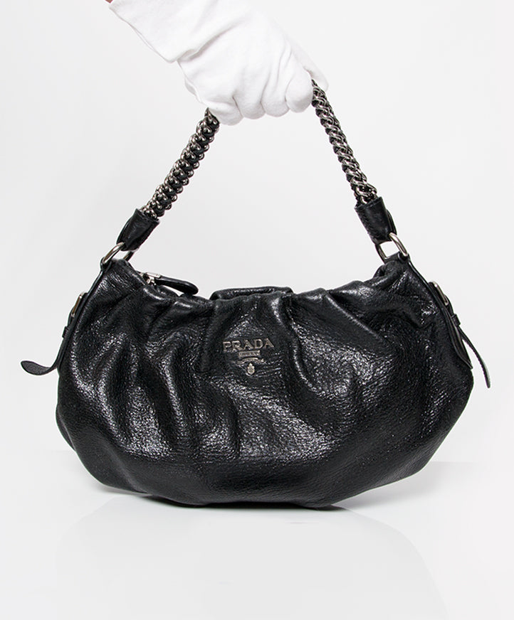 Buy authentic secondhand designer vintage Prada Black Calfskin Leather Bag bags at the right price safe and secure online shopping designer vintage webshop labellov luxury brands fashion Antwerp Belgium