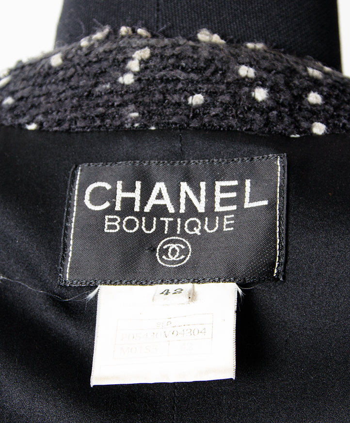 Chanel Black Dotted Tweed Jacket secondhand authentic safe online shopping webshop LabelLOV Antwerp Belgium fashion style high end labels brands luxury designer