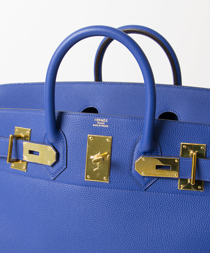 New Hermès HAC Haut à Courroies 50cm Togo Blue Electrique GHW. buy safe online designer vintage hermes100% authentic bag online webshop labellov