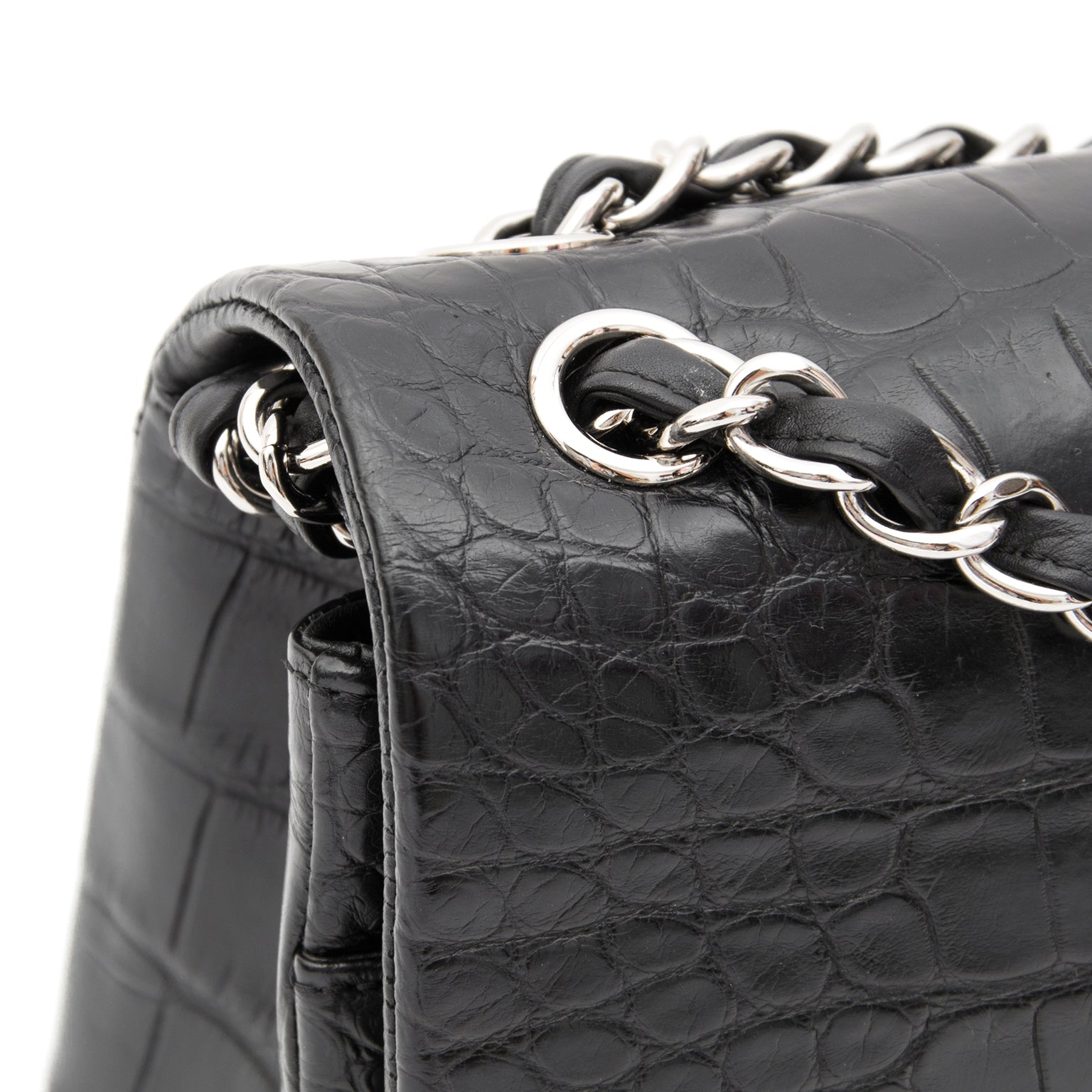 koop veilig online tweedehands net als nieuw Chanel alligator croco zwart flapbag aan de beste prijs