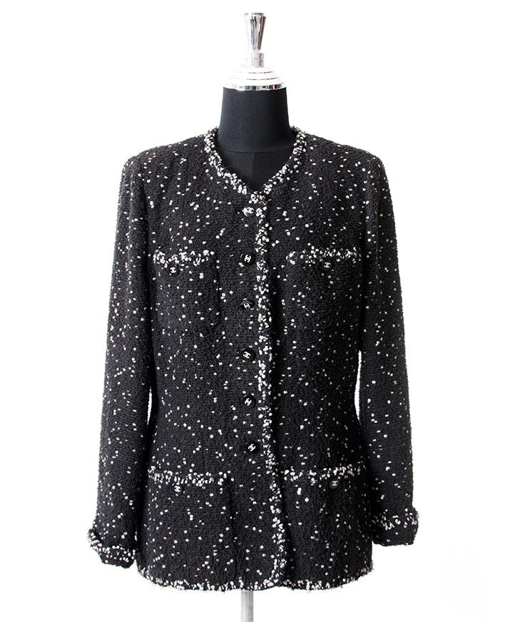 Chanel Black Dotted Tweed Jacket secondhand authentic safe online shopping webshop LabelLOV Antwerp Belgium fashion style high end labels brands luxury designer
