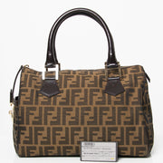 Authentic secondhand Fendi FF logo brown leather gold trim handbag brown leather at the right price safe secure online shopping labellov designer vintage webshop fashion Antwerp Belgium