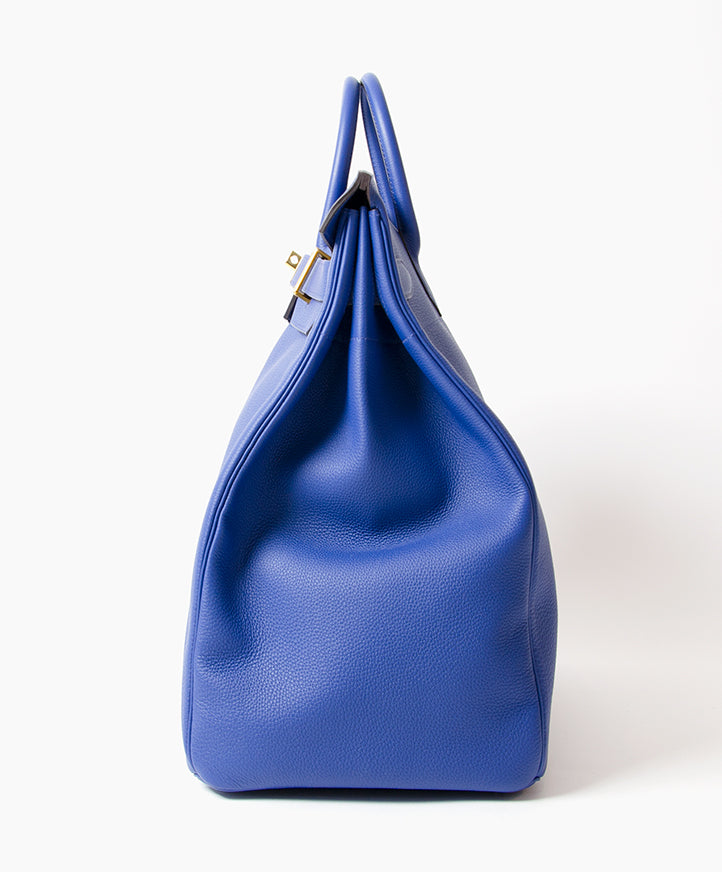 New Hermès HAC Haut à Courroies 50cm Togo Blue Electrique GHW. 2de hands designer vintage secondhand hermes clutch online webshop labellov