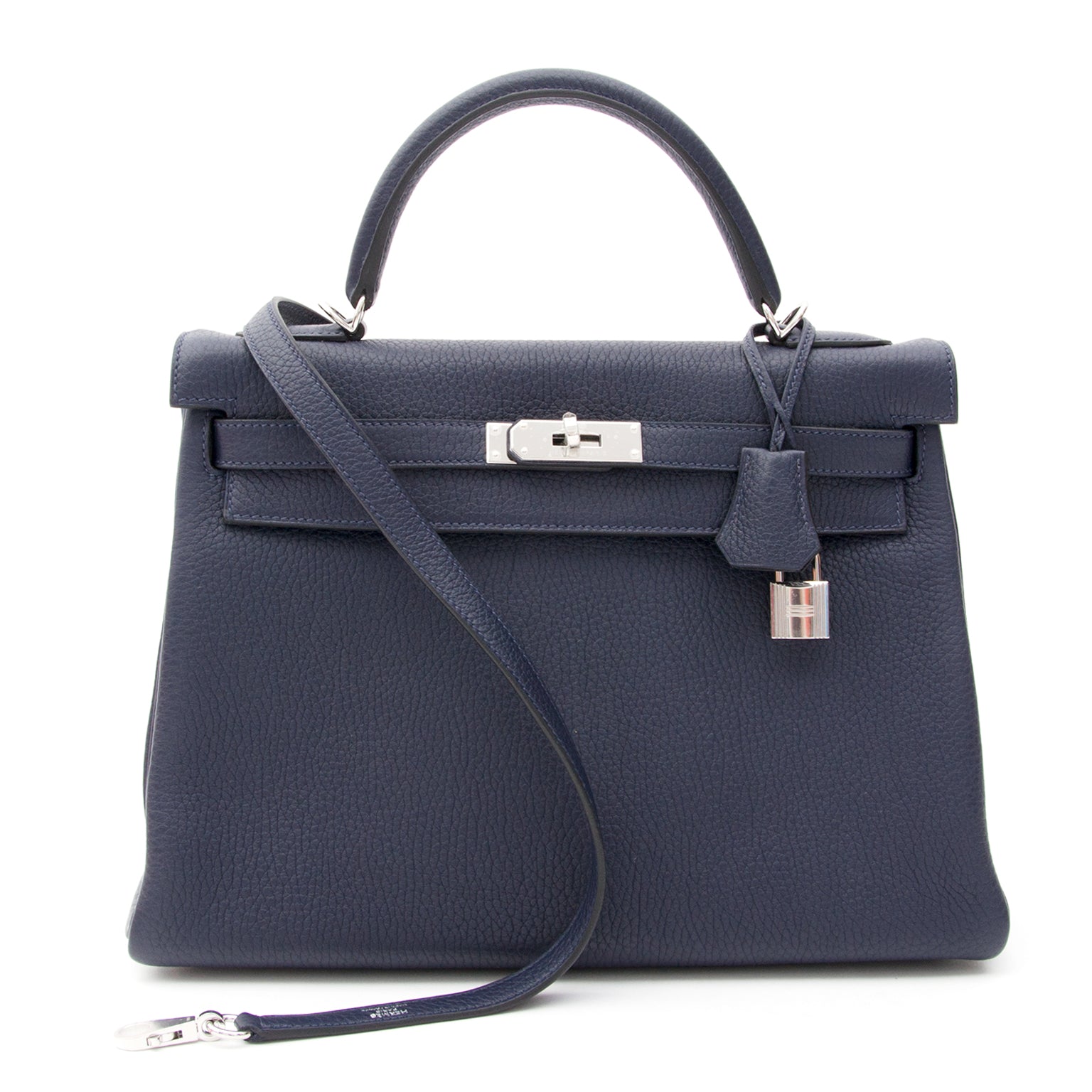 freshly bought from the Hermès store, made in 2015BRAND NEW Hermès Kelly Bag Taurillon Clemence 32 Blue Nuit