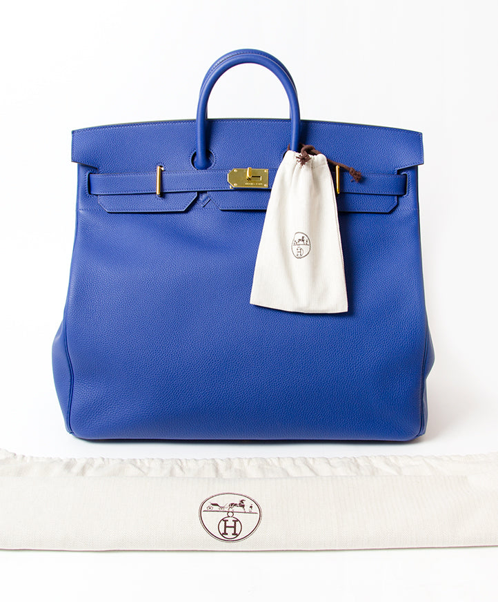 New Hermès HAC Haut à Courroies 50cm Togo Blue Electrique GHW. buy safe second hand designer vintage hermes excellent condition, 100% safe and secure