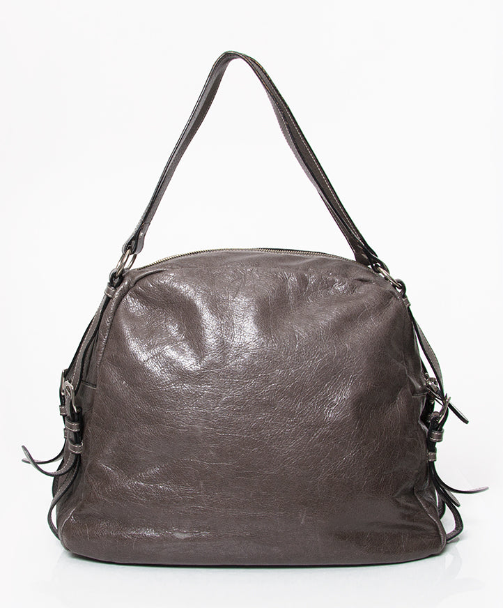 Prada Bandoliera Anthracite Saffiano Shoulder Bag Authentieke tweedehands Prada zwarte kalfsleren lederen tas zwarte leren handtas juiste prijs labellov designer vintage webshop veilig online winkelen mode luxe merken Antwerpen België