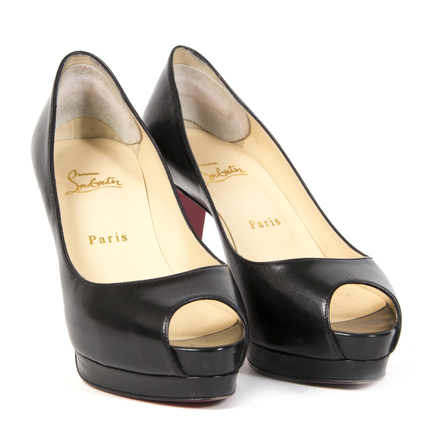 Christian Louboutin Black Leather Peep-toe Pumps - size 38