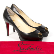 Christian Louboutin Black Leather Peep-toe Pumps - size 38