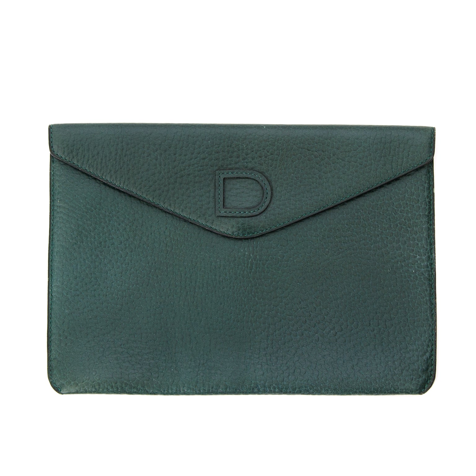 Buy Delvaux Dark Green Pebble Leather Clutch buy online at Labellov.com for the best price.