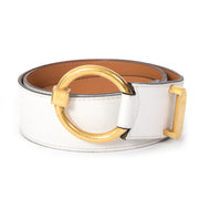 koop veilig online aan de beste prijs Delvaux wit en gouden cirkel ronde ceinture.