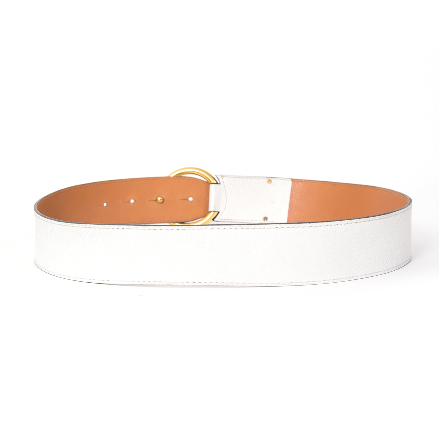 Buy safely online at the best price Delvaux belts white and golden circle belt.