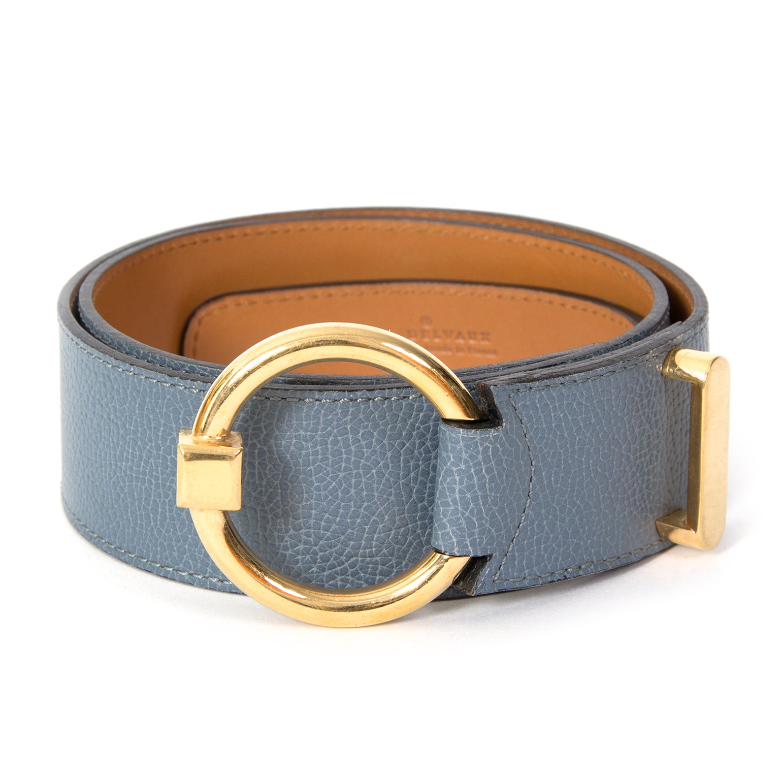 koop veilig online aan de beste prijs Delvaux Grey Blue Belt with Circle Buckle net als nieuw
