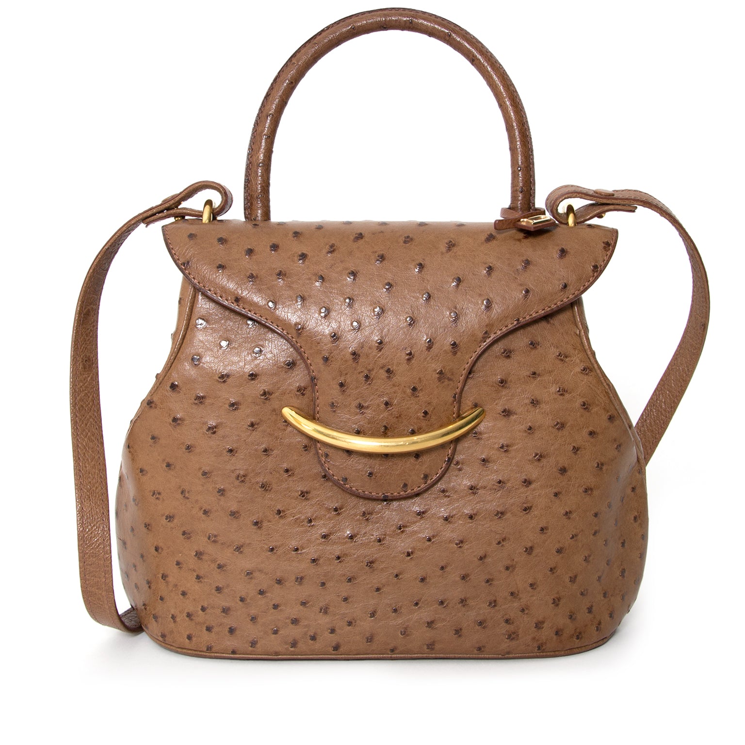 Delvaux Baltimore Ostrich Bag Brown Authentieke tweedehands Delvaux voor de juiste prijs bij LabelLOV vintage webshop. Veilig online winkelen. Buy authentic Delvaux at the right price at LabelLOV vintage webshop.