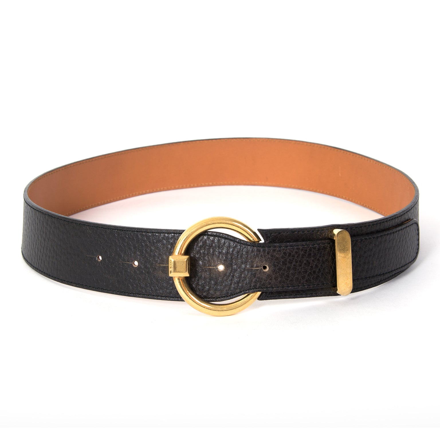 shop safe online at the best price secondhand designer Delvaux Black and Gold Circle Belt