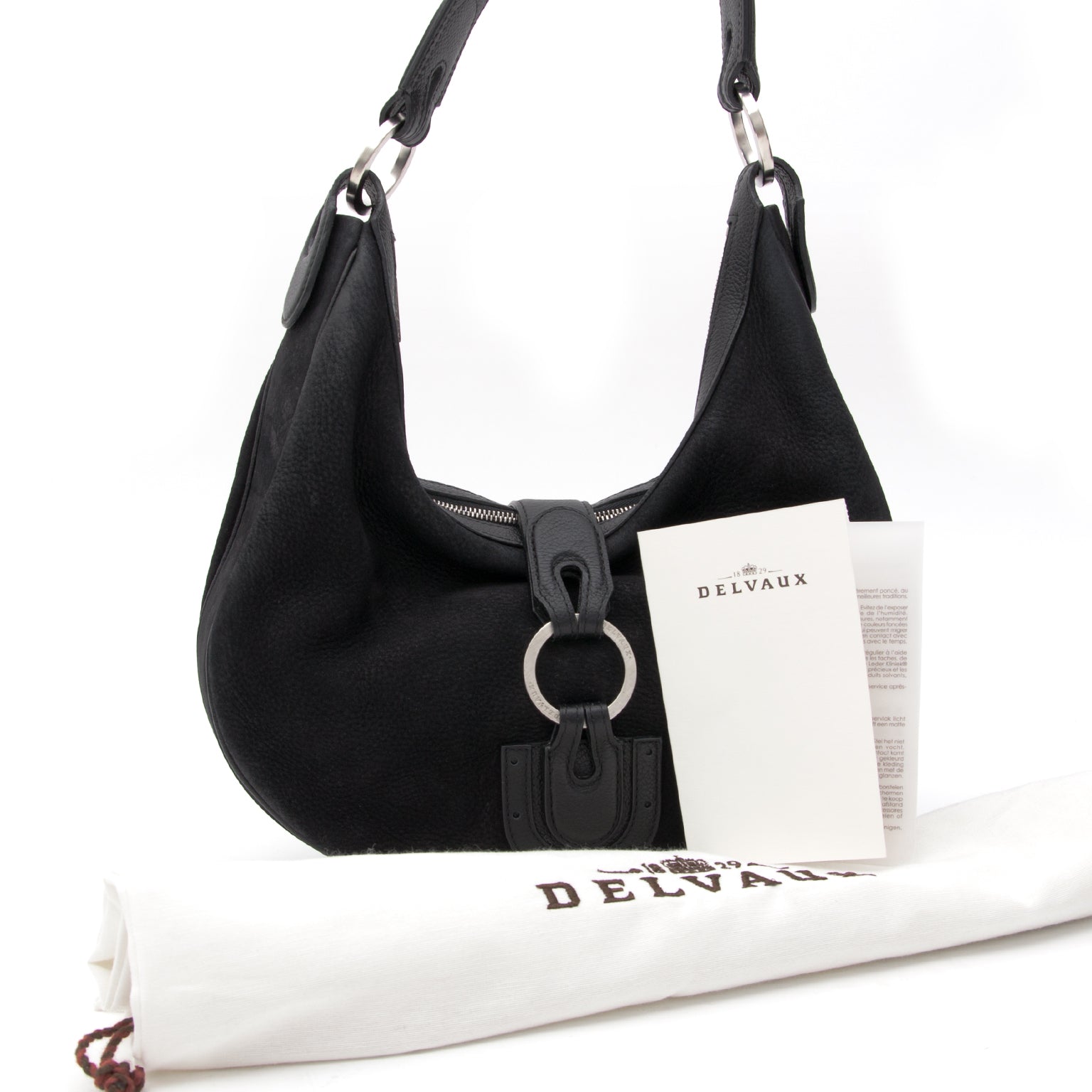 Delvaux Camille PM Hobo Shoulder Black Nubuck Bag acheter secure 100% authentic delvaux blue marine sac a main pour le meilleur prix site enligne