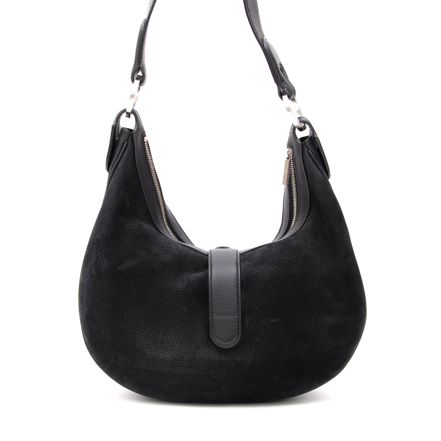 Delvaux Camille PM Hobo Shoulder Black Nubuck Bag koop 2dehands Delvaux zwarte schoudertas aan de beste prijs online webshop Belgie