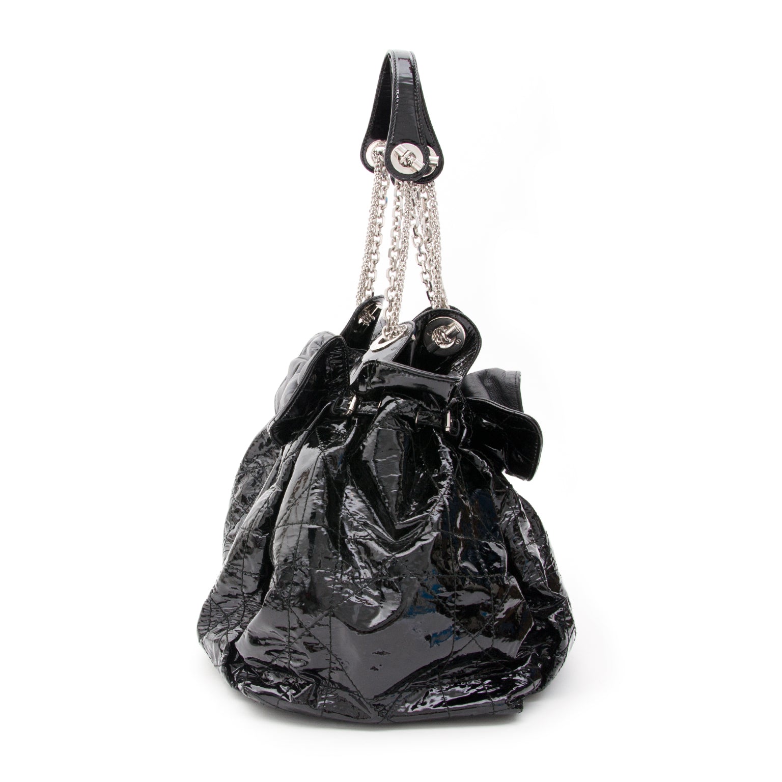 Christian Dior Cannage Hobo Patent Black golden chain for sale on Labellov.com Antwerp