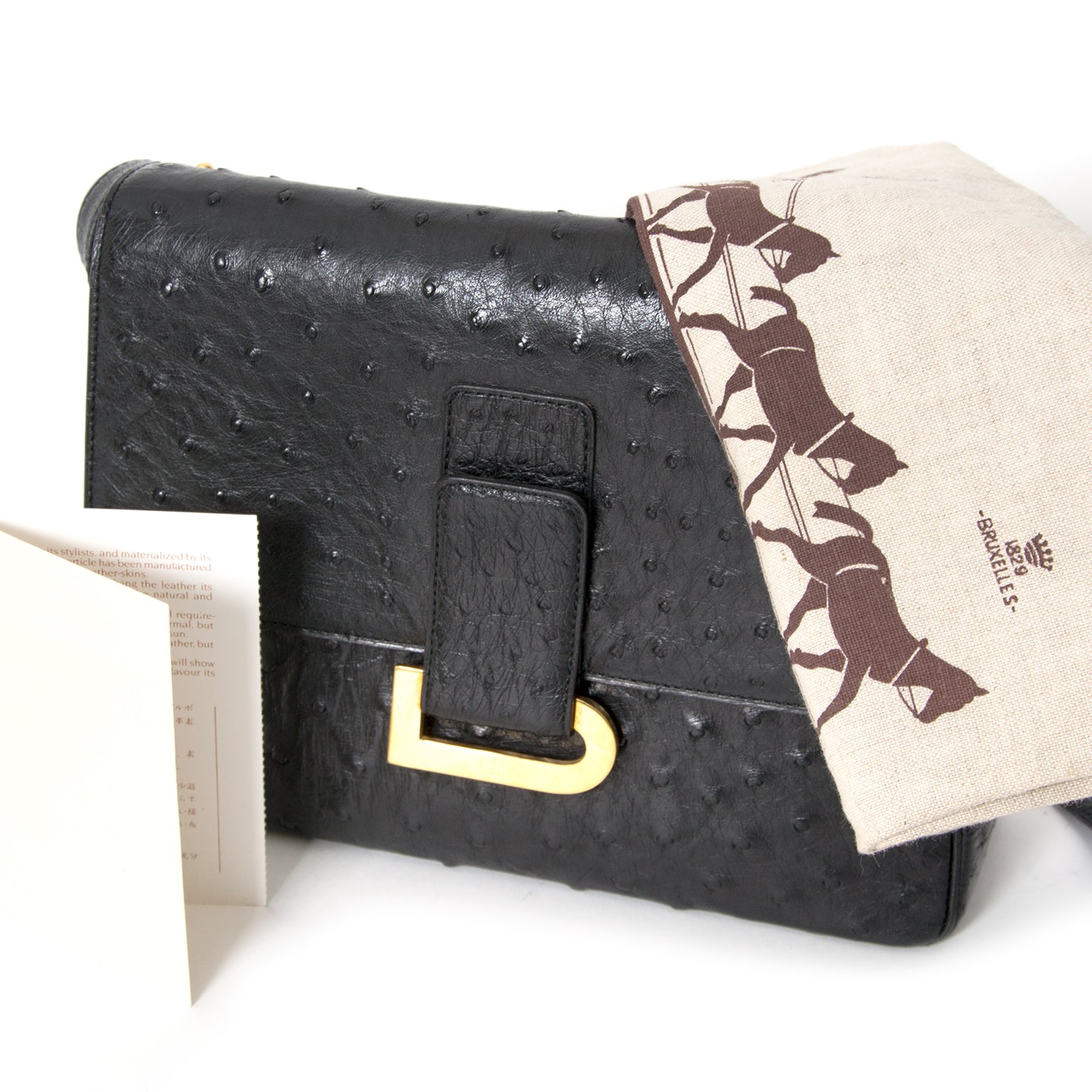 acheter en linge pour le meilleur prix sac a main Delvaux Poirier autruche noir comme neuf site enlige LabellOV, Anvers